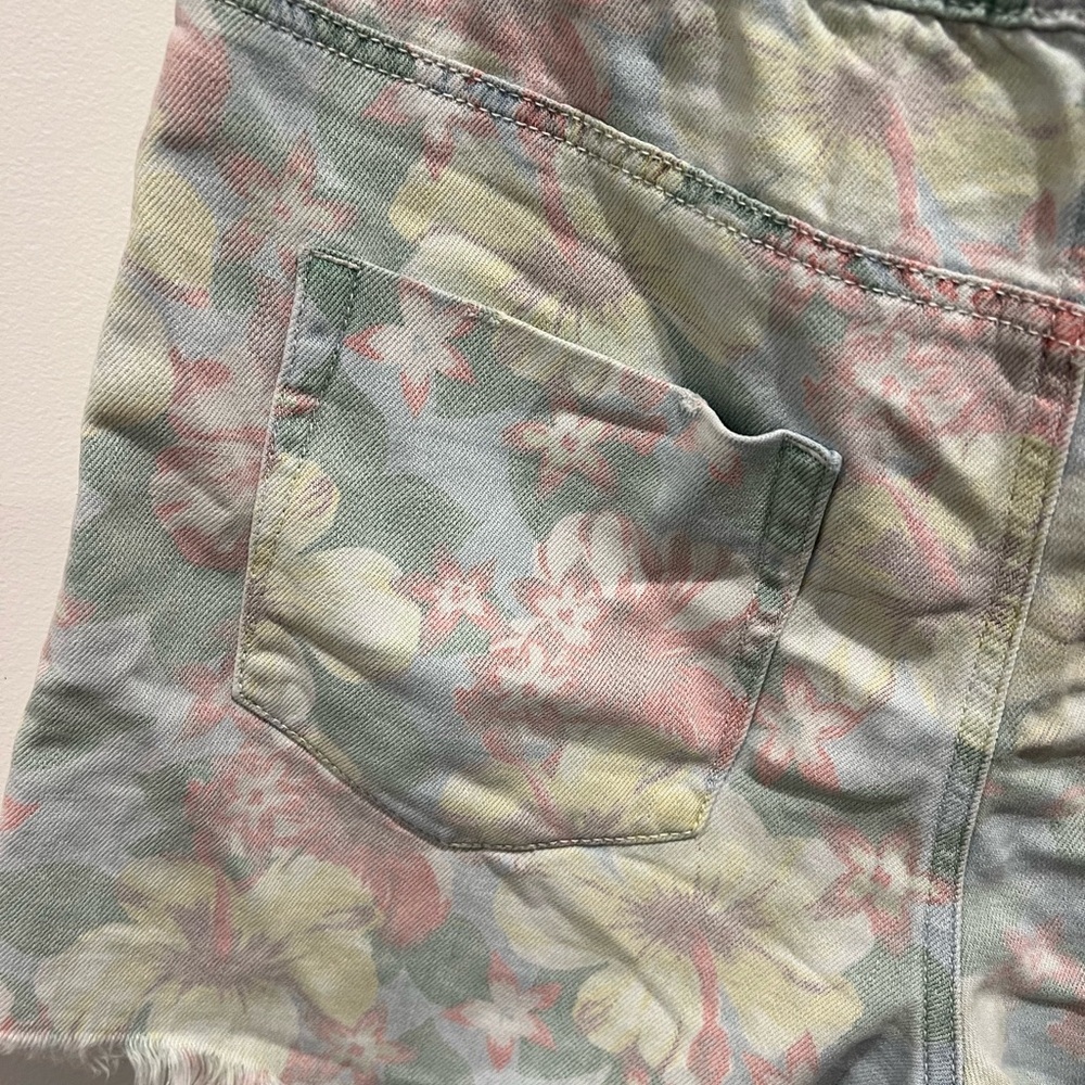 Aerie Elastic Tie Waist Faded Raw Edge Hawaiian Floral Shorts Size Small - Picture 7 of 9